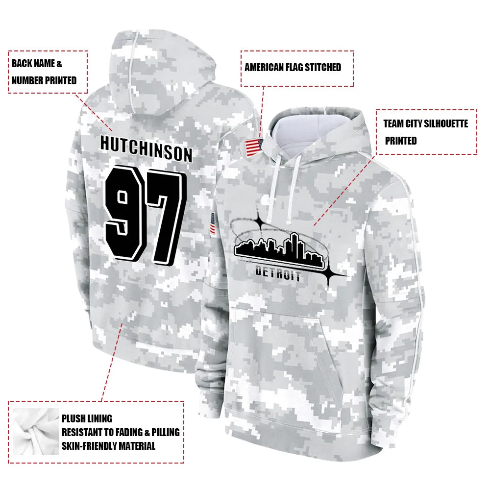 #97 Hutchinson Salute to Players Hoodie Detroit Lions Fashion Fan Hoodies Fall Fleece Tops American Football Fan Gifts