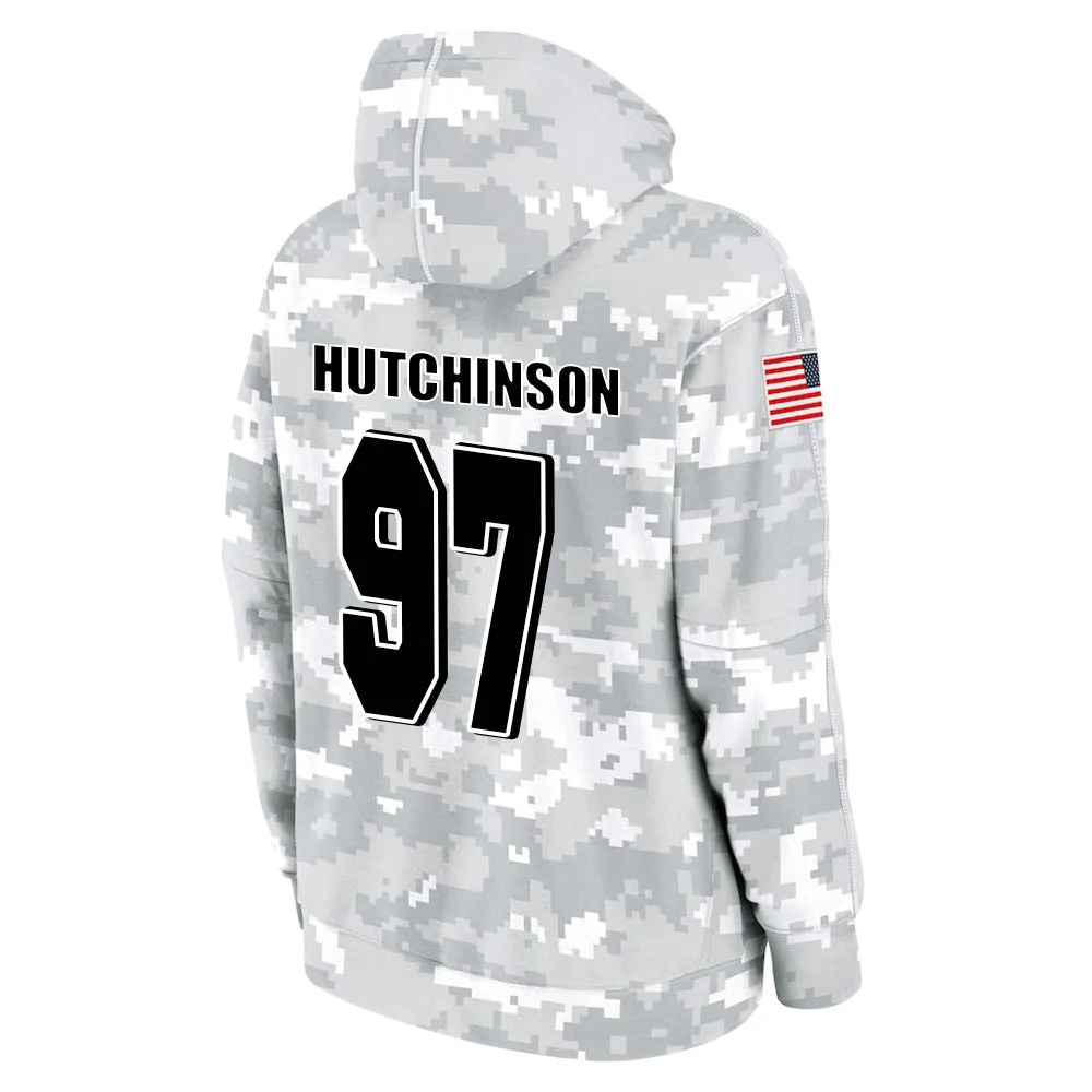 #97 Hutchinson Salute to Players Hoodie Detroit Lions Fashion Fan Hoodies Fall Fleece Tops American Football Fan Gifts