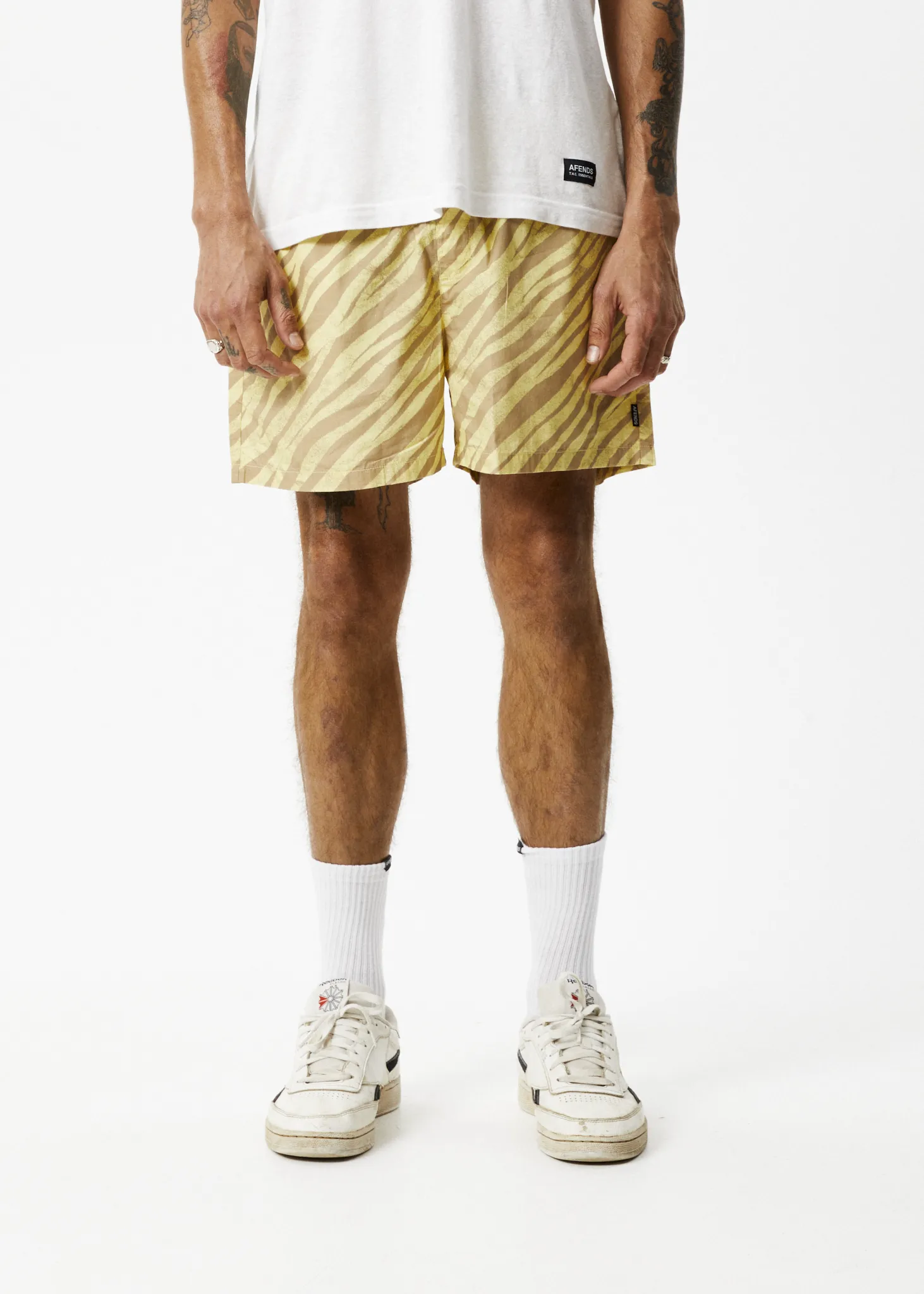 Afends Mens Baywatch Atmosphere - Organic Elastic Waist Shorts - Butter Stripe