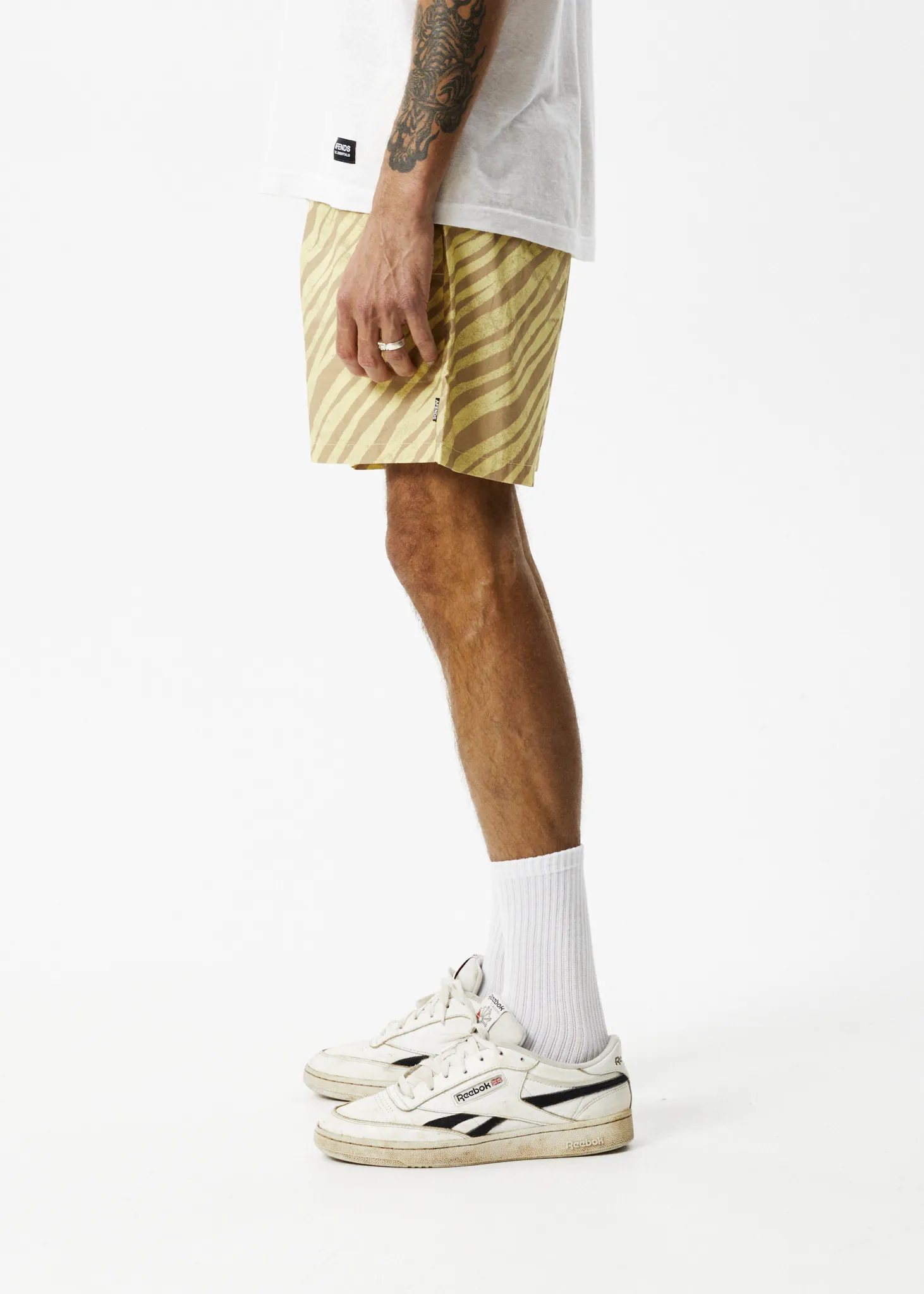 Afends Mens Baywatch Atmosphere - Organic Elastic Waist Shorts - Butter Stripe