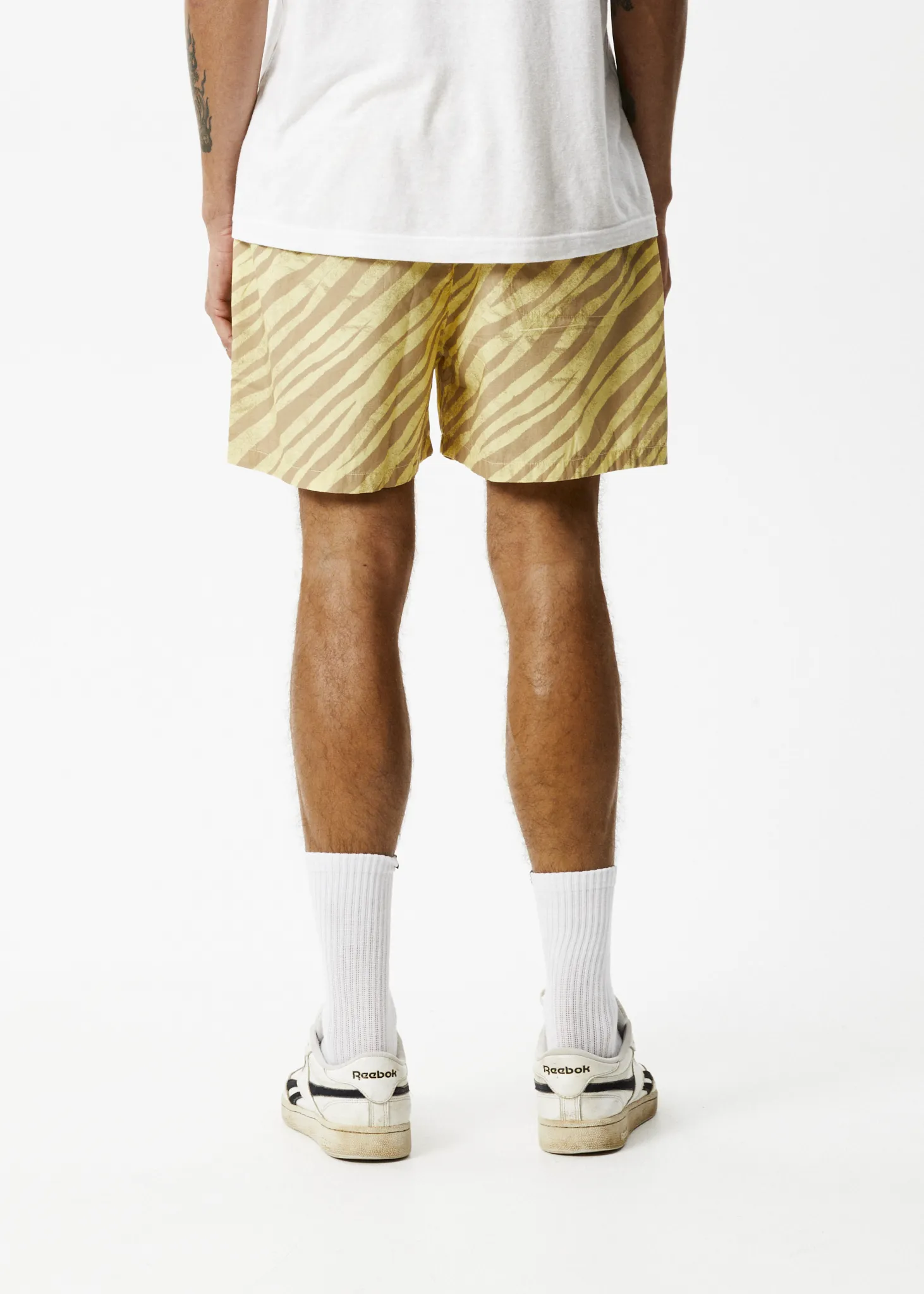 Afends Mens Baywatch Atmosphere - Organic Elastic Waist Shorts - Butter Stripe