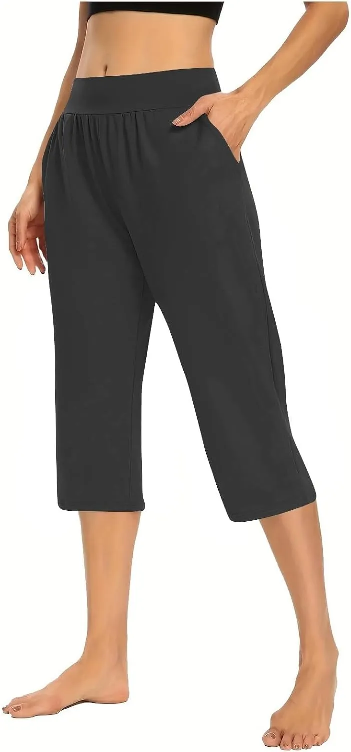 Capri Pants for Women High Waisted Athletic Yoga Workout Gym Jogger Sweatpants Summer Casual Wear Cropped Trousers