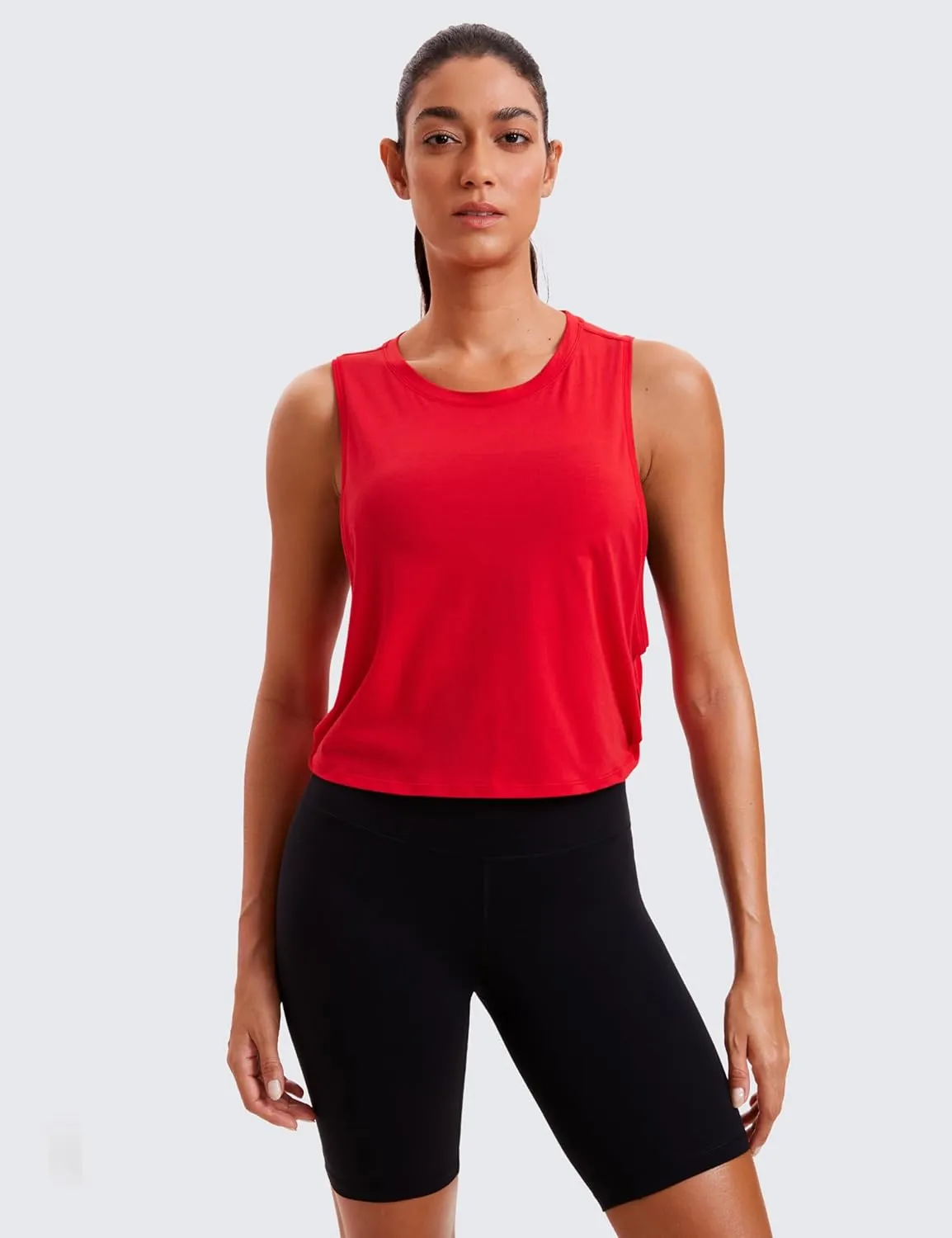 CRZ YOGA Pima Cotton Cropped Workout Tank Tops for Women - Sleeveless Sports Athletic Yoga Running Gym Crop Shirts