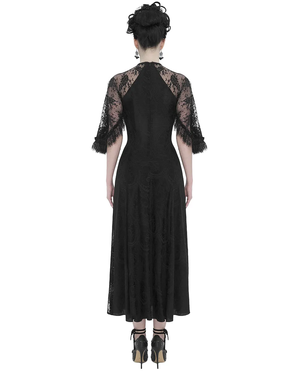 Devil Fashion Womens Elegant Gothic Flutter Sleeve Maxi Dress