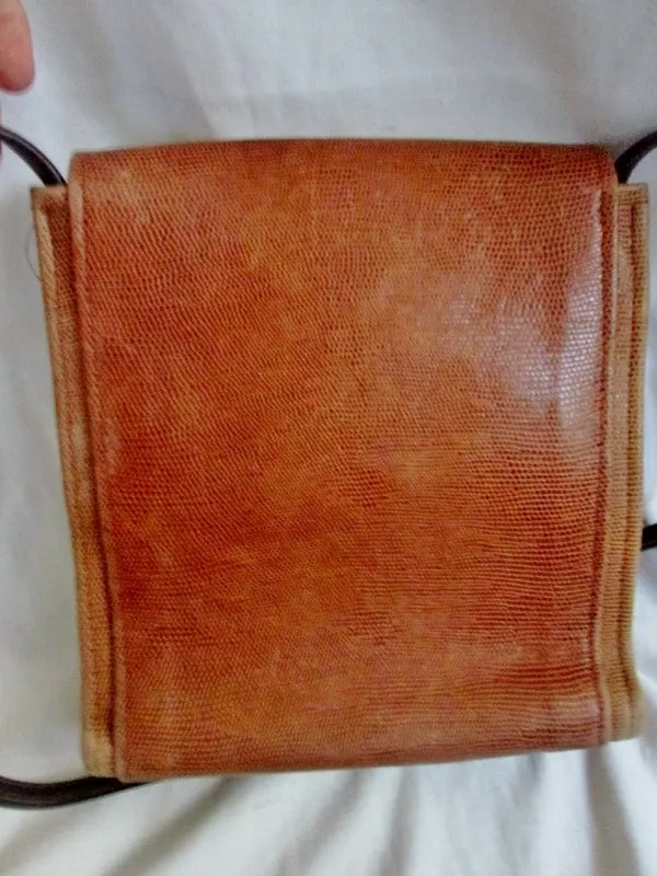 HANS KOCH LTD. SOHO LIZARD SKIN LEATHER shoulder bag flap purse BROWN Boutique