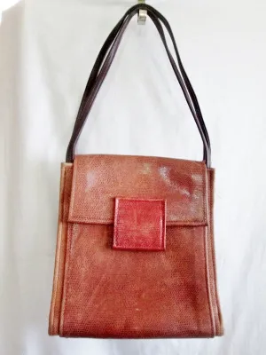 HANS KOCH LTD. SOHO LIZARD SKIN LEATHER shoulder bag flap purse BROWN Boutique