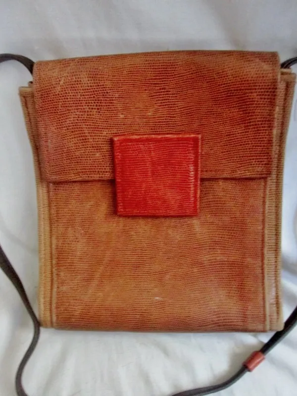 HANS KOCH LTD. SOHO LIZARD SKIN LEATHER shoulder bag flap purse BROWN Boutique