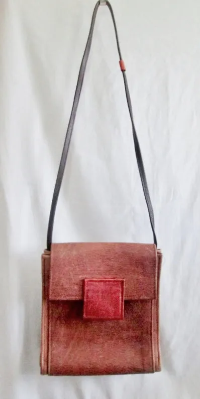 HANS KOCH LTD. SOHO LIZARD SKIN LEATHER shoulder bag flap purse BROWN Boutique