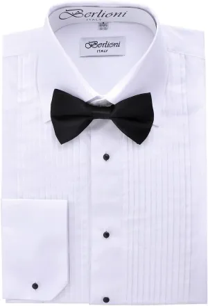 Mens Long Sleeve Tuxedo Dress Shirt Bow Tie French Convertible Cuffs