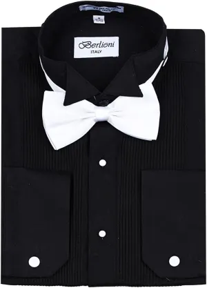 Mens Long Sleeve Tuxedo Dress Shirt Bow Tie French Convertible Cuffs