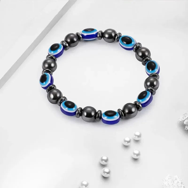 New Arrival Turkish Evil Eyes Bracelet Hematite Stone Therapy Health Care Magnetic Bangle Yoga Bracelets for Women Men Jewelry