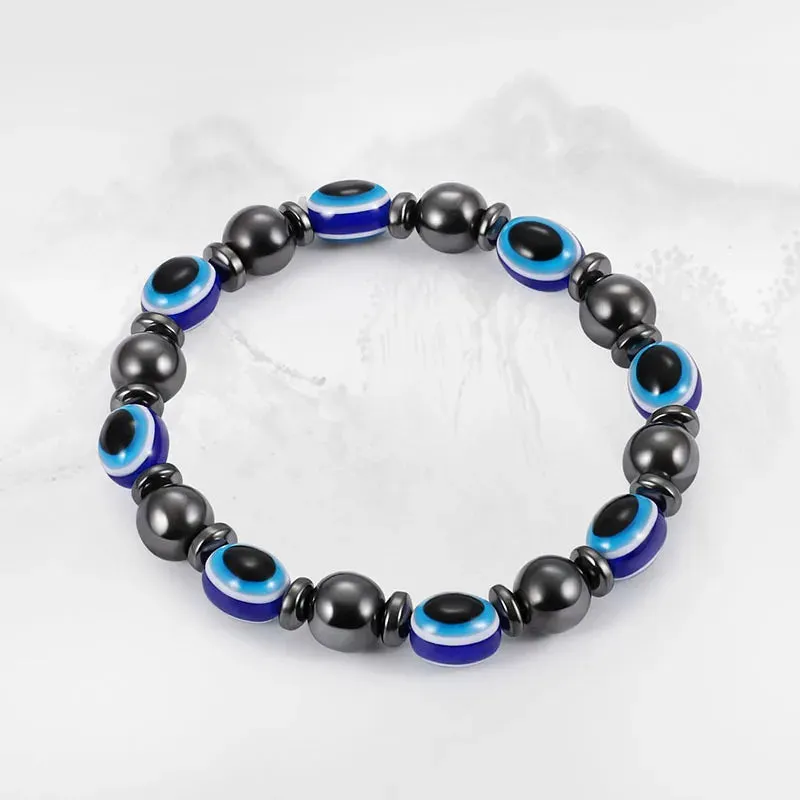 New Arrival Turkish Evil Eyes Bracelet Hematite Stone Therapy Health Care Magnetic Bangle Yoga Bracelets for Women Men Jewelry