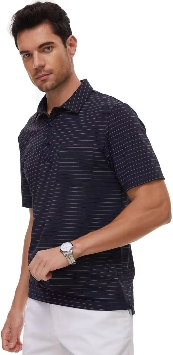 Pdbokew Men's Polo Shirts Short Sleeve Striped Golf Polo Shirt with Pocket