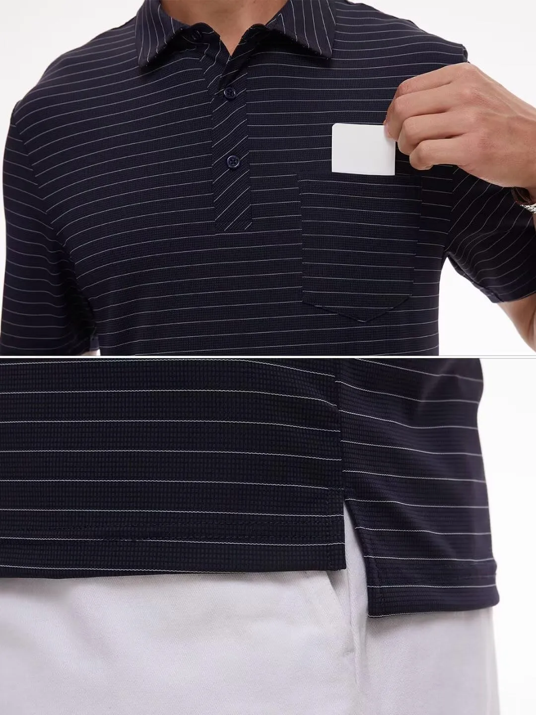 Pdbokew Men's Polo Shirts Short Sleeve Striped Golf Polo Shirt with Pocket