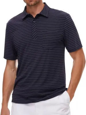 Pdbokew Men's Polo Shirts Short Sleeve Striped Golf Polo Shirt with Pocket