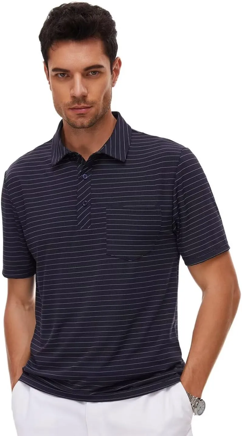 Pdbokew Men's Polo Shirts Short Sleeve Striped Golf Polo Shirt with Pocket