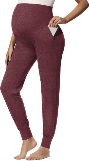 Peauty Buttery Soft Maternity Jogger Pants with Cuffed Tapered Legs, Over The Belly Design for Lounge & Active Wear