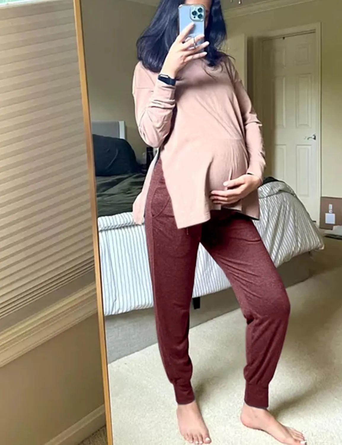 Peauty Buttery Soft Maternity Jogger Pants with Cuffed Tapered Legs, Over The Belly Design for Lounge & Active Wear