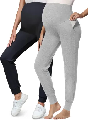 Peauty Buttery Soft Maternity Jogger Pants with Cuffed Tapered Legs, Over The Belly Design for Lounge & Active Wear