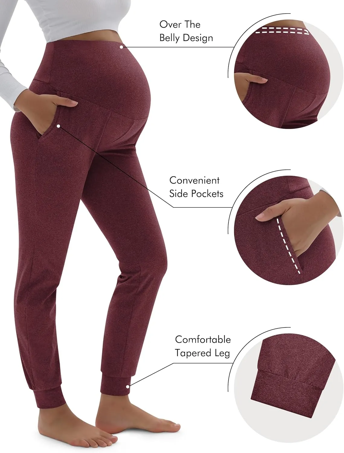 Peauty Buttery Soft Maternity Jogger Pants with Cuffed Tapered Legs, Over The Belly Design for Lounge & Active Wear