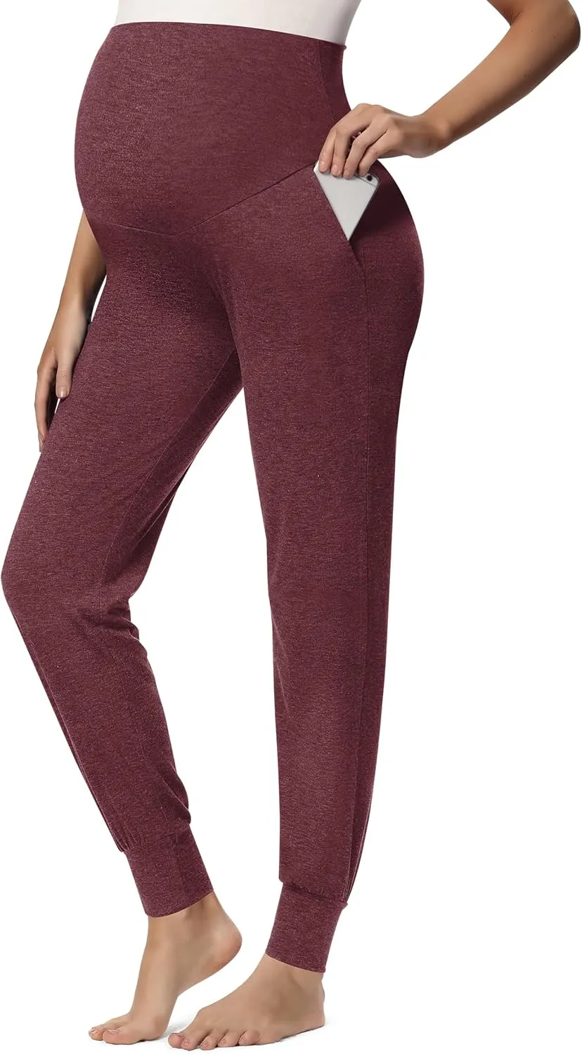 Peauty Buttery Soft Maternity Jogger Pants with Cuffed Tapered Legs, Over The Belly Design for Lounge & Active Wear