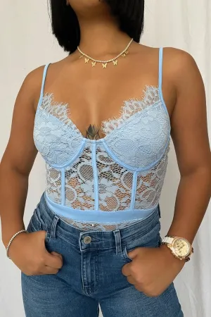 Powder Blue lace flower Bodysuit