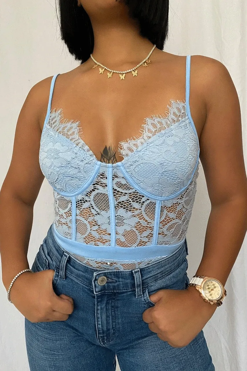 Powder Blue lace flower Bodysuit