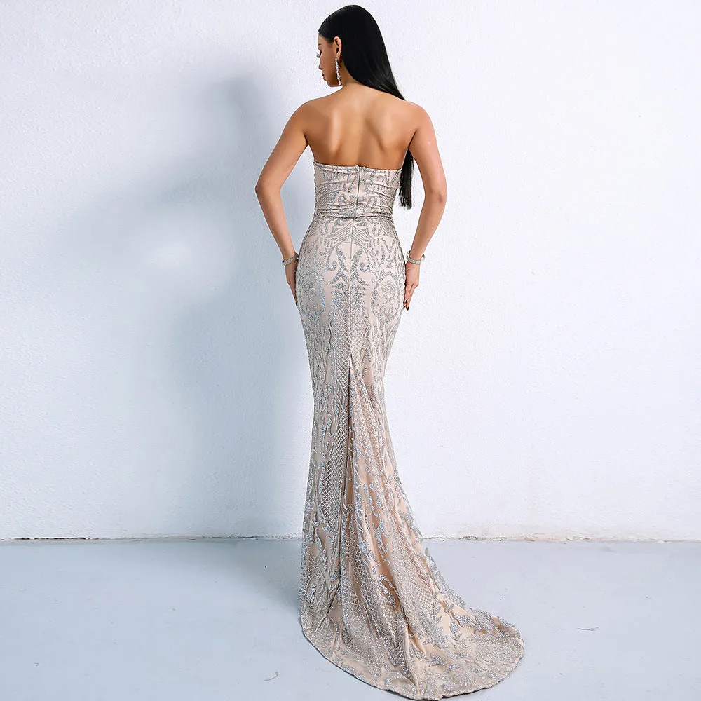 Sexy Elegant Strapless Geometric Evening Dress