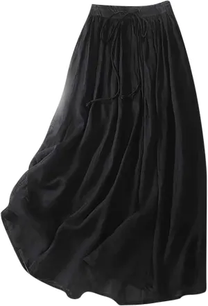 Skirts for Women A-Line Cotton Linen Flowy Skirt Casual High Waisted Comfort Skirt Fashion Drawstring Maxi Skirt