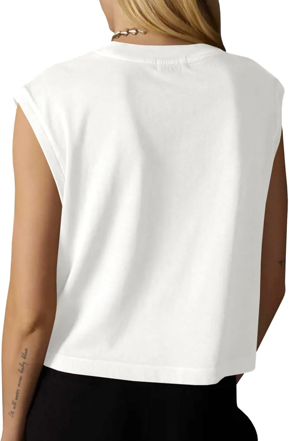 Tankaneo Womens Cropped Cap Sleeve Tank Tops Summer Casual Loose Fit Basic Tee Shirts