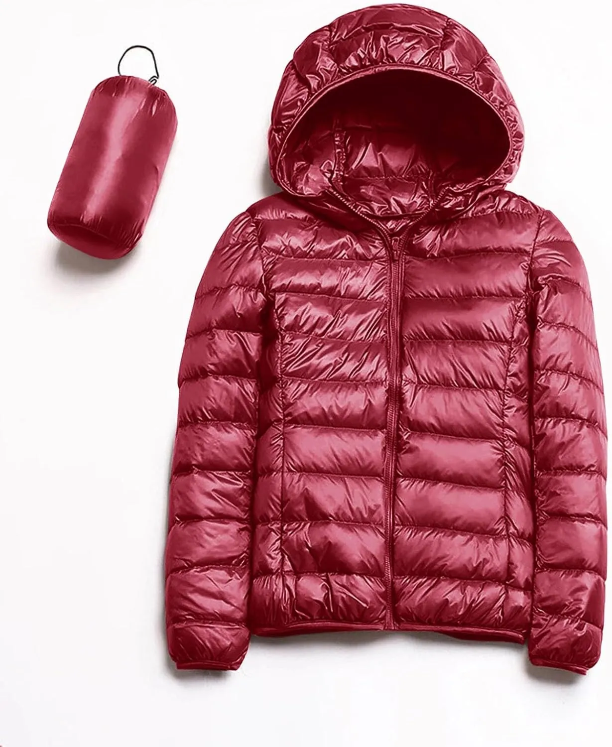 Womens Puffer Jacket Packable Down Jackets Winter Warm Lightweight Short Down Coat Full Zip Hooded Slim Fit Outwear