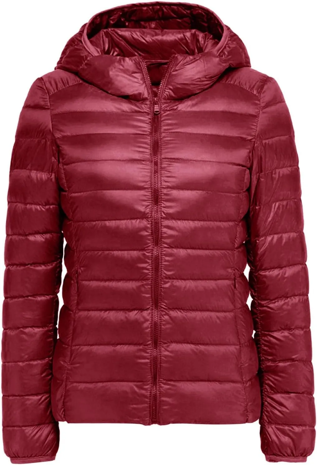 Womens Puffer Jacket Packable Down Jackets Winter Warm Lightweight Short Down Coat Full Zip Hooded Slim Fit Outwear