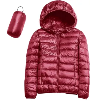 Womens Puffer Jacket Packable Down Jackets Winter Warm Lightweight Short Down Coat Full Zip Hooded Slim Fit Outwear